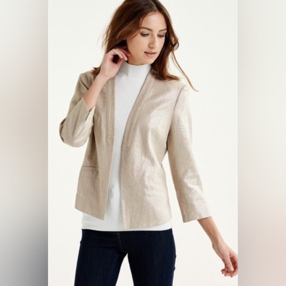 NWT Long Tall Sally Shimmer Linen Viscose Khaki Stone Blazer Jacket Size 16​